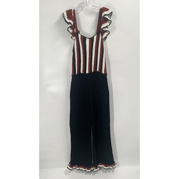 Zara Crochet Knit Ruffle Jumpsuit Sz M NWT Black - Picture 9 of 11